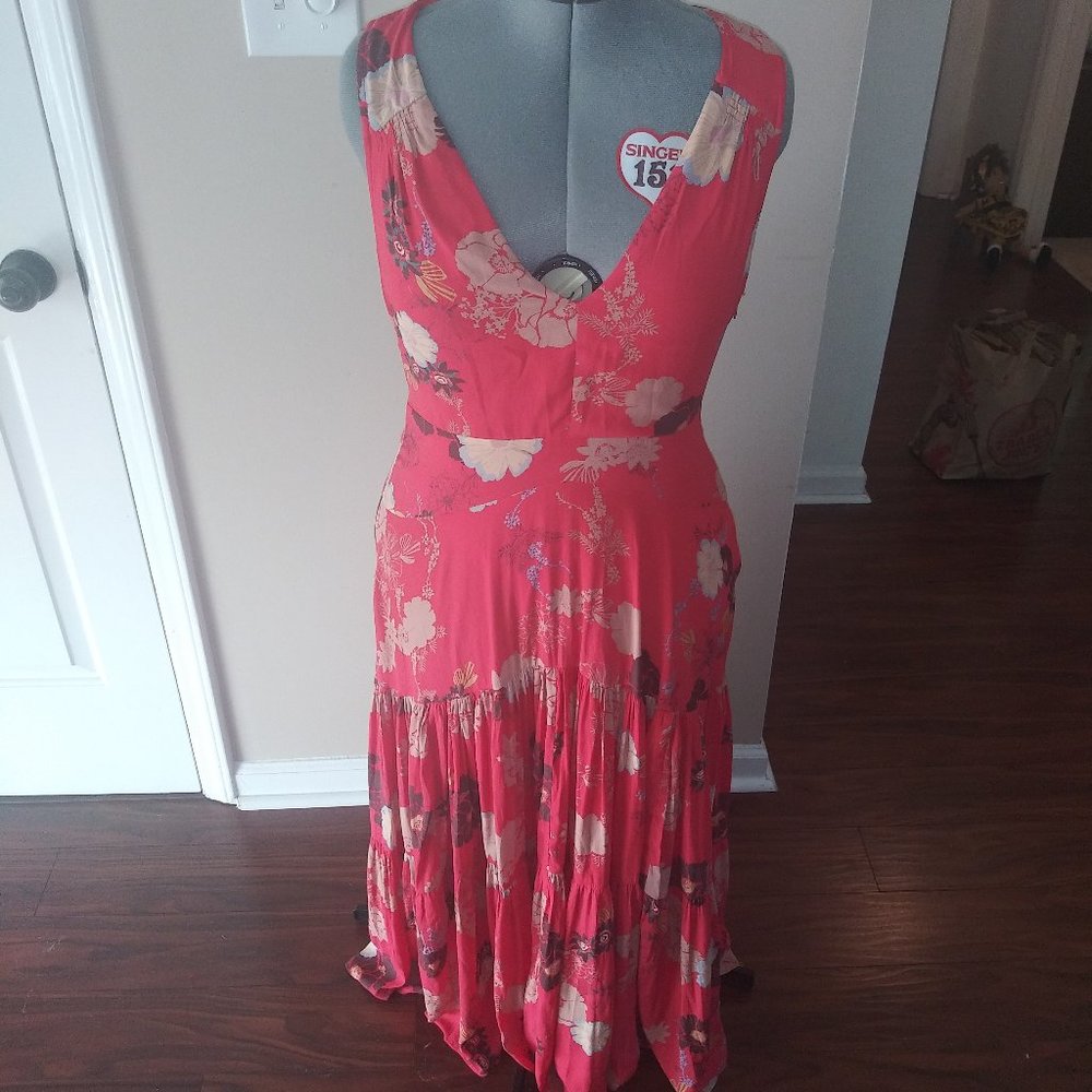 FREE PEOPLE Pink Floral MAXI Dress SZ 12
